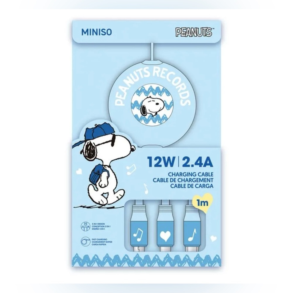 Peanuts 3-in-1 Charging Cable feat. Snoopy NWT